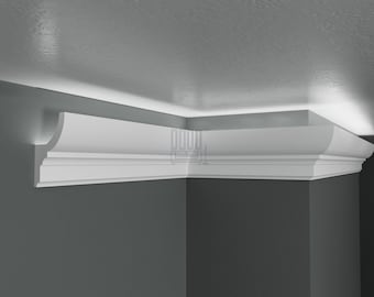 Coving Molding Black, Grey, Chrome White Durable Ceiling Cornice Mouldings, Wall Accent Trim Decor Each is W7'/240cm (Led Not Included)