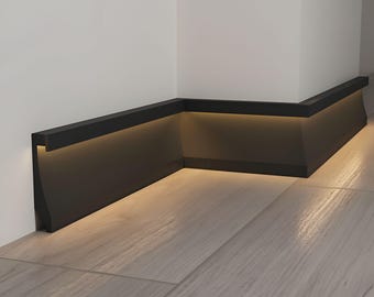 Dark Baseboard Molding H4.3&#39;&#39; Black Thick Baseboard, White LED Skirting Board, Durable Polimer Floor Moulding,Accent Trim Each is W7&#39;/240cm