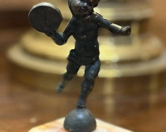 Antique Bronze Boy Dancing With Tambourine On A Beautiful  Onyx Base