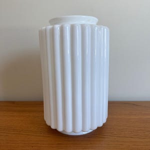 Vintage White Milk Glass Lamp Shade Cylinder Ribbed Art Deco Style