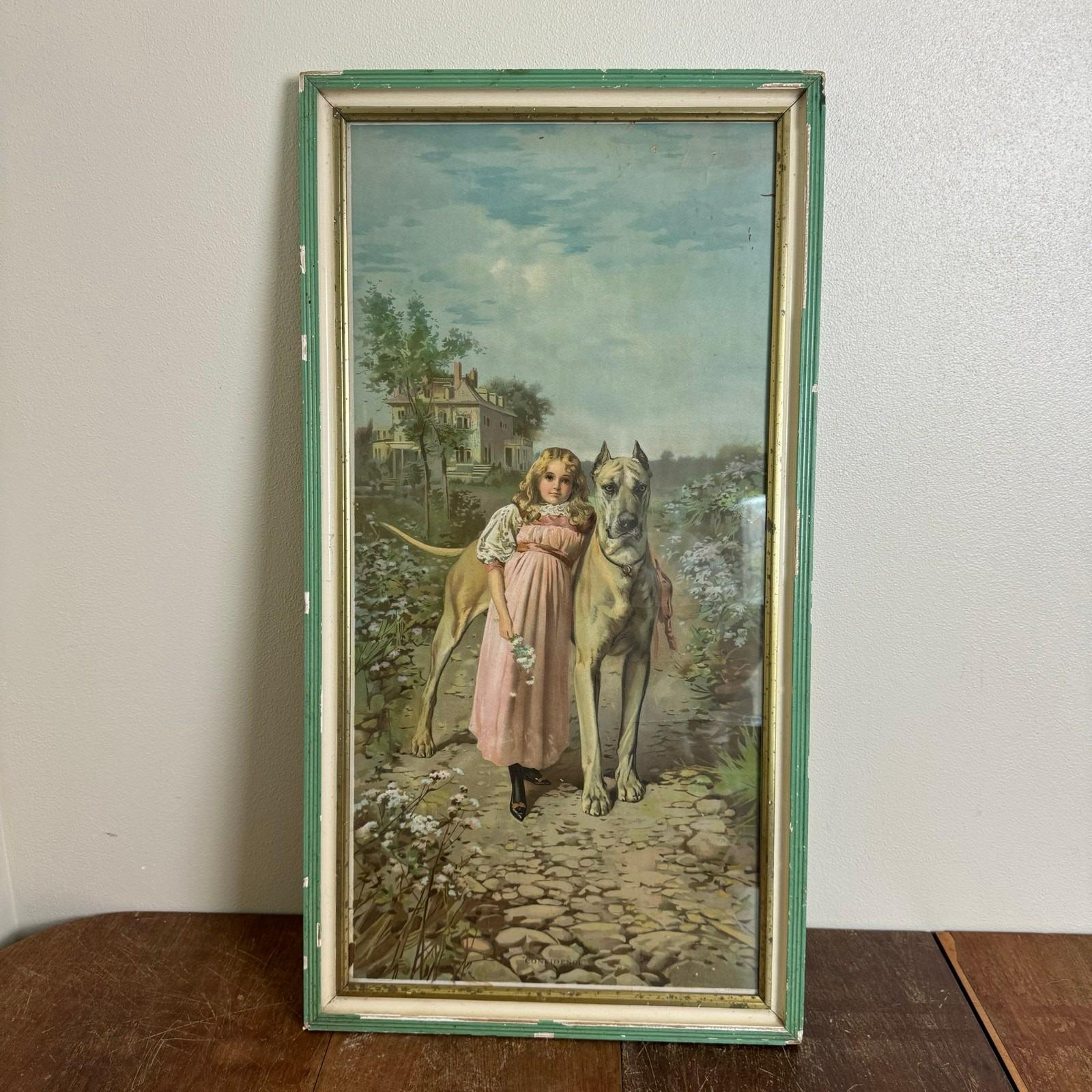 Victorian Lithograph Girl With Dog - Etsy