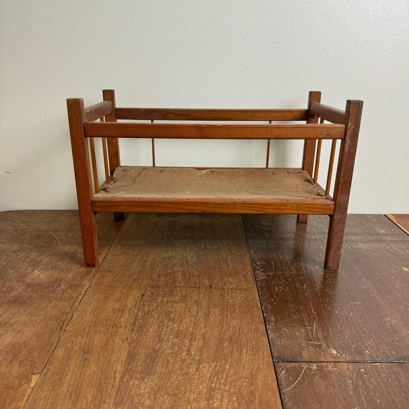 Vintage Antique Wood Doll Bed Miniature Primitive Toy Furniture Brown