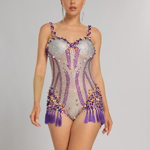 Crystal Fringe Bodysuit | Rhinestone Party Bodysuit | Party Costume | Dance Costume