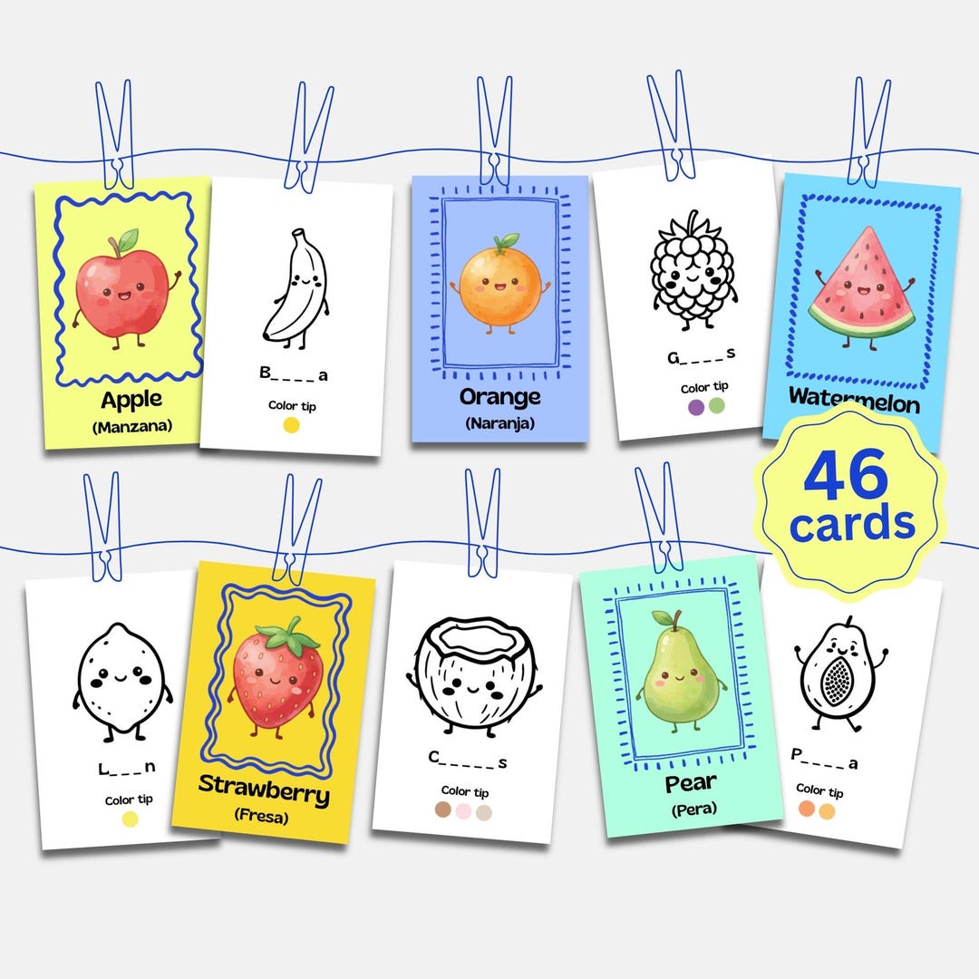 Bilingual Fruit Flash Cards English Spanish | Tarjetas De Frutas ...