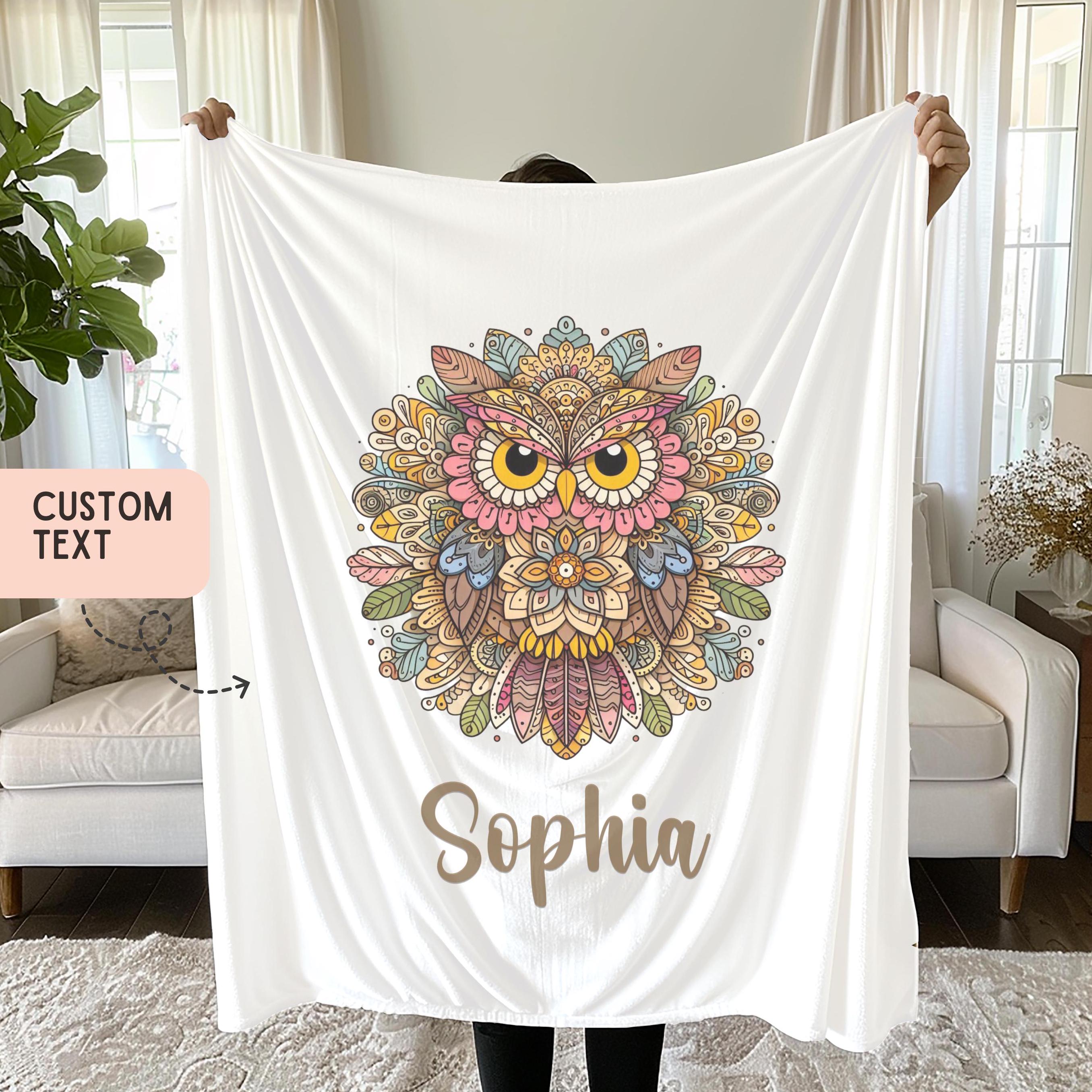 Mandala Owl Girl Name Blanket Personalized Owl Name Throw girl birthday gift cute owl gift for owl l