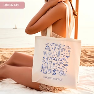 Personalized Italy Tote Bag, Italian Summer Gift Bag Tote cute tote bag Vacation Tote Preppy Tote Cocktail Tote Beach Bag Retro Italy Bag