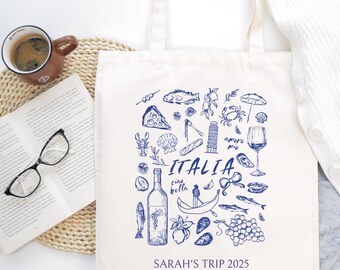 Customized Italy Tote Bag, Italian Summer Gift Bag Tote cute tote bag Vacation Tote Preppy Tote Cocktail Tote Beach Bag Retro Italy Bag