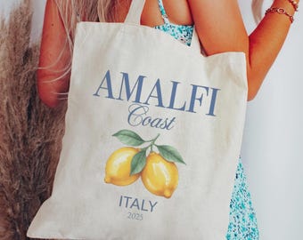 Personalized Amalfi Coast Tote Bag, Amalfi Coast Lemon Bag Fresh Lemons Tote Lemon Italy Tote Bag Italian Summer Gift Bag Tote