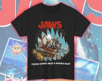 Jaws Graphic Tee, Unisex Heavy Cotton T-Shirt, Movie Fan Clothing, Shark Lover Gift, Retro Film Apparel