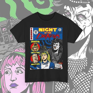 Night of the Demons Graphic Tee, Horror Movie Merch, Unisex Cotton Shirt, Spooky Gift, Halloween Apparel, Retro Design