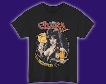 Elvira Vintage Halloween T-Shirt, Unisex T-Shirt aus schwerer Baumwolle, Horror T-Shirt, Kleidung im Retro-Stil, Halloween-Kostüm, Geschenke für Fans