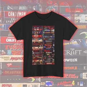 VHS Horror Mega Stack  T-shirt, Scary Movie Buff Unisex Tee, Retro Video Cassette Horror Tee, Halloween Film