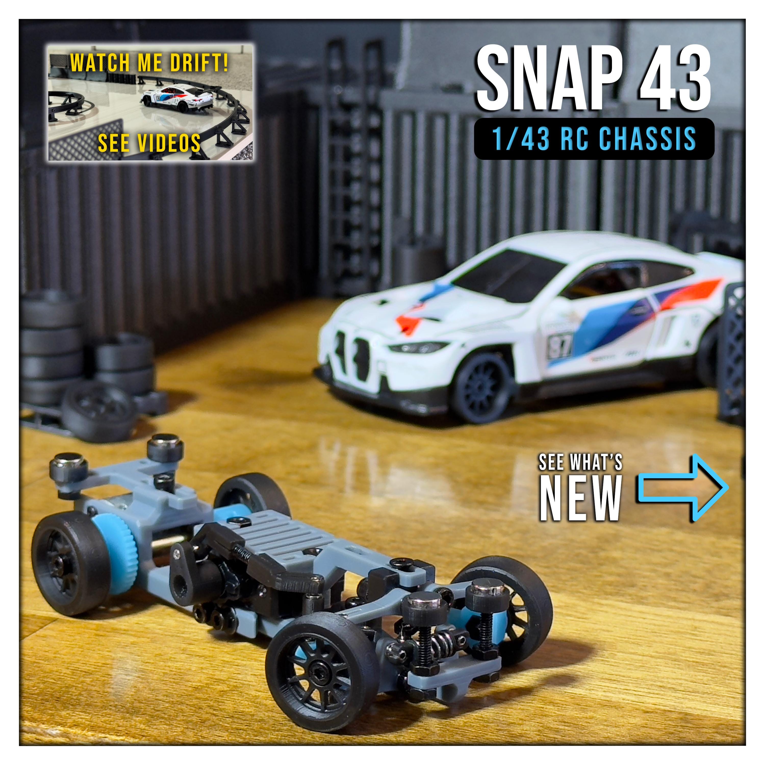 SNAP43 - 1/43 RC Drift & Grip Chassis (Hot Wheels)