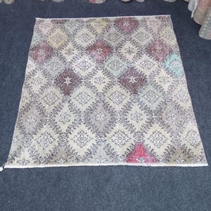 4x4 Vintage Rug, Handwoven Rug,Wool Rug,Square Rug, Anatolian Rug,Soft Rug,4x4 Small Rug, Bathroom Rug, Doormat Rug, Home Decor,3.8x3.11 Ft