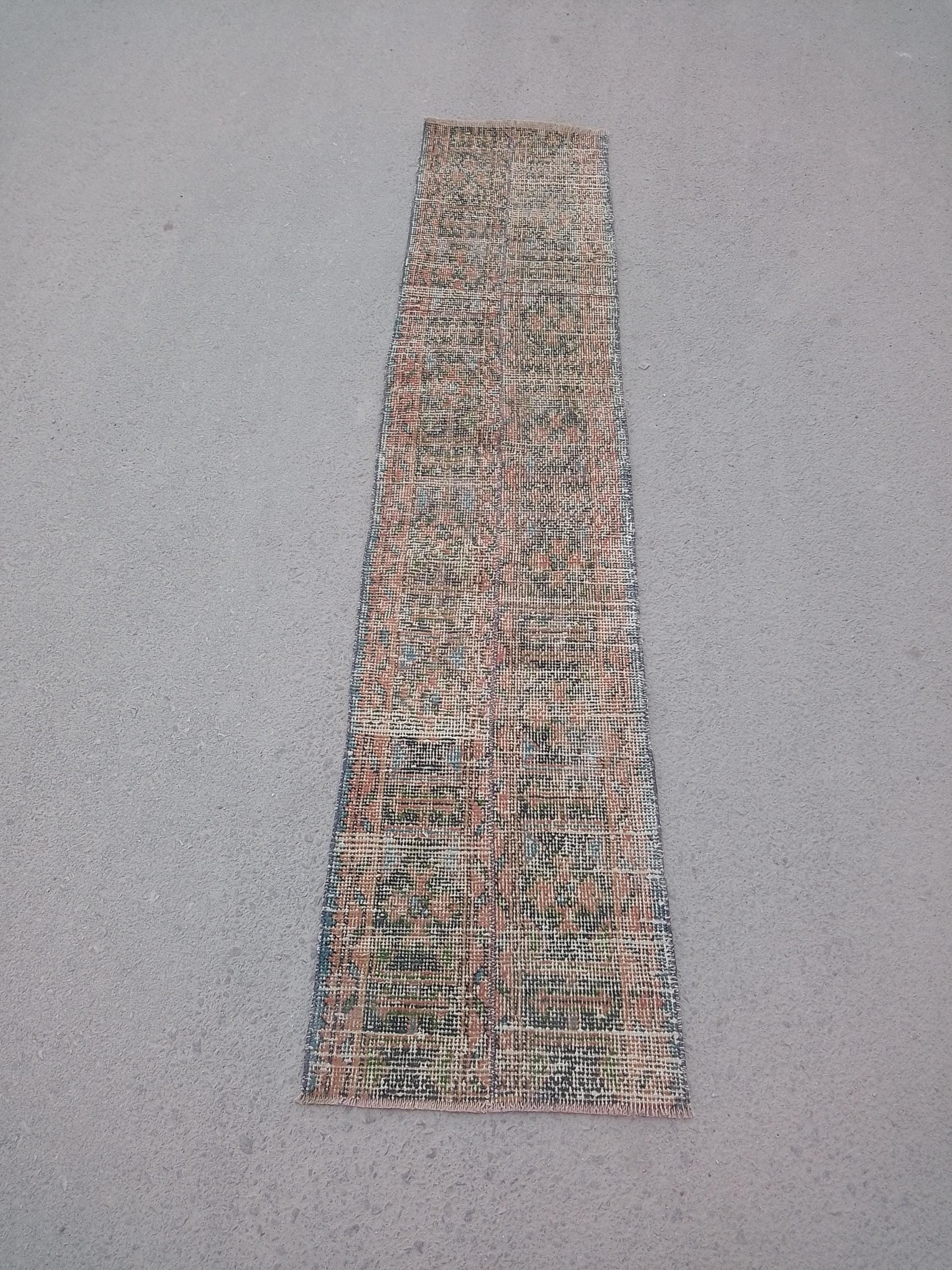 2x7 Runner Rug, Vintage Turkish Runner, Patchwork Rug, Handmade Wool Rug,Oushak Rug,2x7 Rug, Kitchen Stair Corridor Entryway Rug, 1.7x7.1 Ft
