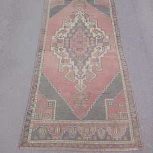Handwoven Wool Oushak Runner Rug: 3x7 Vintage Turkish Rug