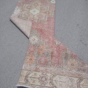 Vintage Turkish Runner Rug - 2x8 Ft Handmade Oushak Hallway Rug - Pink Beige Rustic Runner - Boho Farmhouse Decor