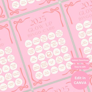 Carte de bingo phosphorescente MODIFIABLE 2025, jeux de nuit entre filles, résolution du Nouvel An 2025, jeux de nuit pour femmes, tableau de visualisation 2025, manifestation 2025