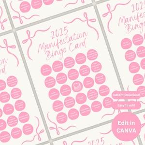 Carte de bingo MODIFIABLE Manifestation 2025, Jeux nocturnes de filles, Résolution du Nouvel An 2025, Jeux nocturnes de dames, Tableau de manifestation Vision 2025