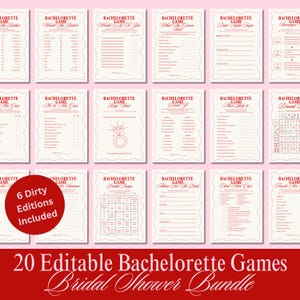 bachelorette girls night party game pack bundle, printable bridal party ladies night games, wavy border editable adults bridal shower games