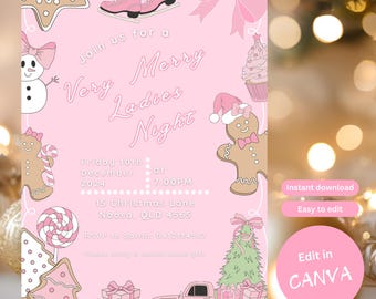 Coquette Ladies Night Whimsical Christmas Invite, Friendsmas Tis The Damn Season Christmas Brunch Invitation, Christmas Slumber PJ Party