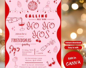 Ladies Night Whimsical Christmas Invite, Girls night in holiday party invite, Friendsmas Party Invitation, Coquette Girls Night Games Invite