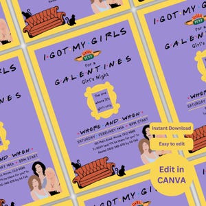 EDITABLE Galentine&#39;s Girls Night Invitation, Ladies Night Galentines Invite, Valentines Party Invitation, Friends Theme Invite, Dinner Party