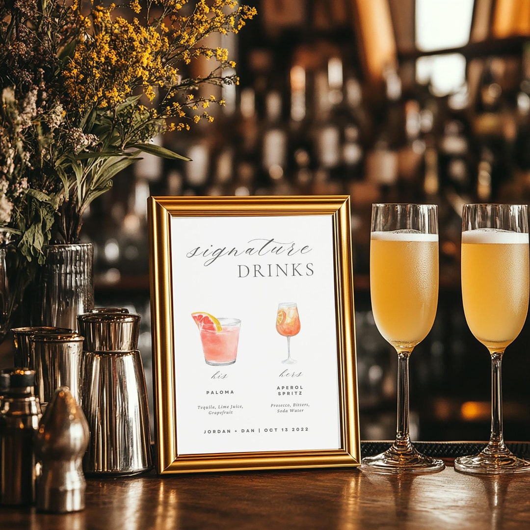 Wedding Bar Menu Template, Modern Editable Drink Menu, Customizable ...