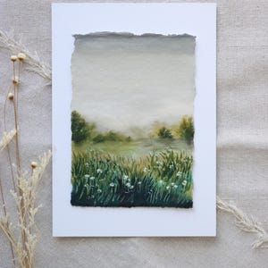 Morgennebel Original Gouache Gemälde, Botanische Wandkunst, Handgemalt, ruhige Kunst, Landschaft, Housewarming, Geschenke, Naturliebhaber, Wanddekor