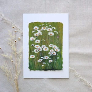 Daisy oh Daisy Gouache Painting, Arte botanica, Dipinto a mano, Paesaggio calmo, Regali, Amanti della natura, Arte originale, Decorazione murale, Inaugurazione della casa