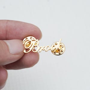 Custom vintage name brooch, initial name brooch, personalized name pin, personalizable logo, gift for women, small business badge