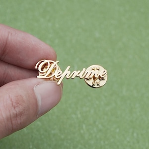 Custom jewelry name brooches, personalized name lapel pins, team member personalized jewelry, bridesmaid gifts, gifts for women