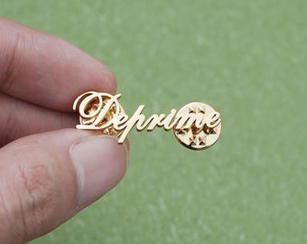 Custom jewelry name brooches, personalized name lapel pins, team member personalized jewelry, bridesmaid gifts, gifts for women