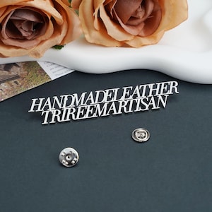 Custom quote text pins, handmade name brooches, personalized letter lapel pins, custom text lapel pins, worker nameplate gift ideas