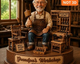 Personalized Grandpa Workshop Wooden Table Block, Custom Carpenter Keepsake, Woodworker Gift, Grandpa Workshop Decor, Father's Day Gift