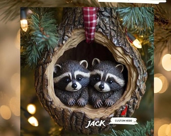 Woodland wasbeer kerst 2D plat ornament - rustieke bos dierendecoratie, gezellige vakantie boom decor, wintercadeau voor natuurliefhebbers
