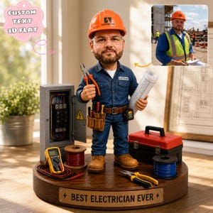 Bloque de madera personalizado para electricista, figura de trabajador personalizada con herramientas, regalo para contratista eléctrico, decoración de escritorio para profesionales.