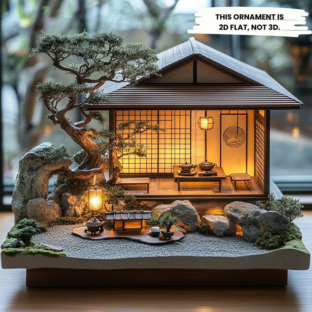 ☆ Diorama Art 2D FLAT Japanese Tea House Diorama – LED Zen Garden House Model