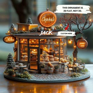Custom Mini Donut Shop 2D FLAT Ornament, Christmas Bakery Café Tree Decoration