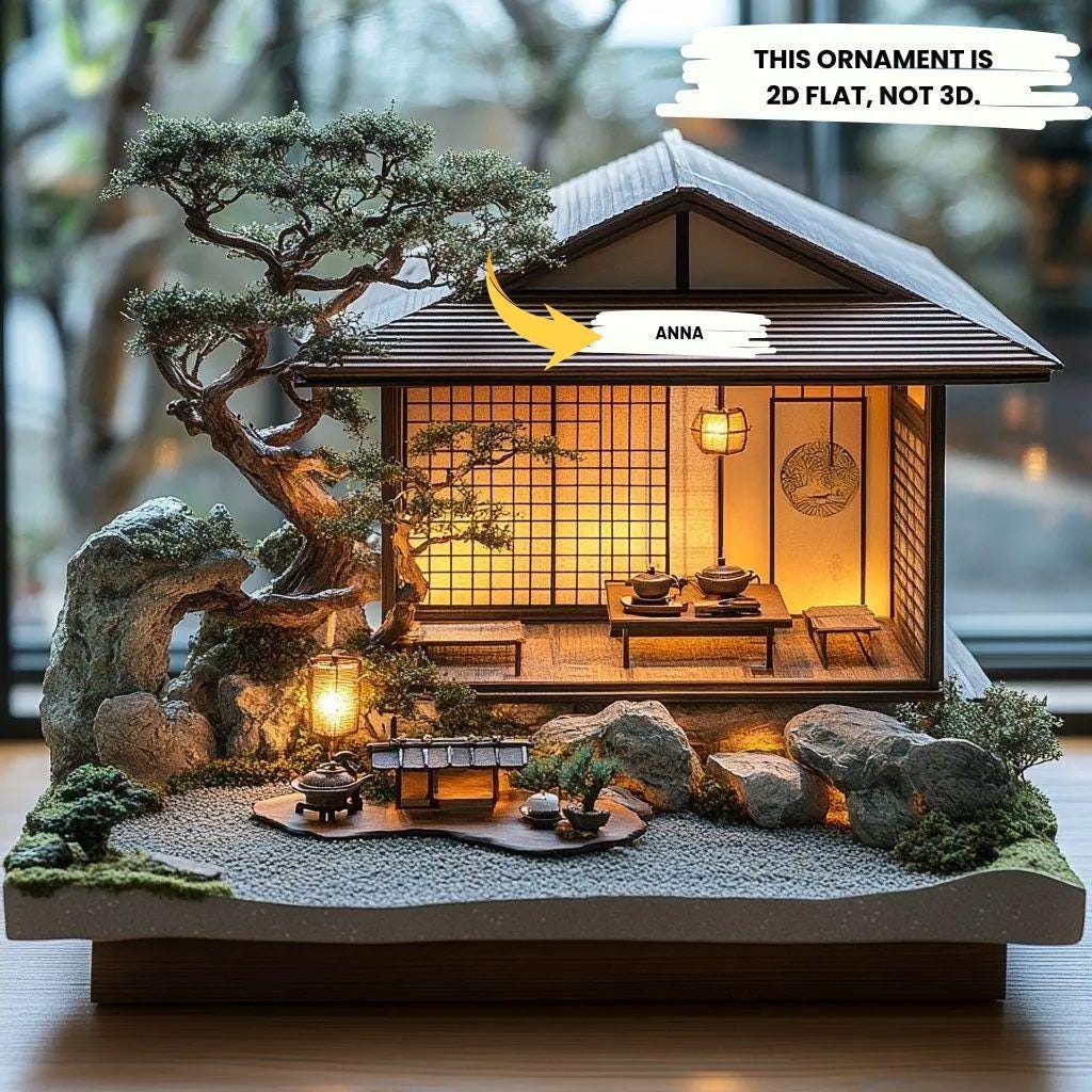 2Dフラット日本茶室ジオラマ - LED禅ガーデンハウス模型装飾 - Etsy 日本