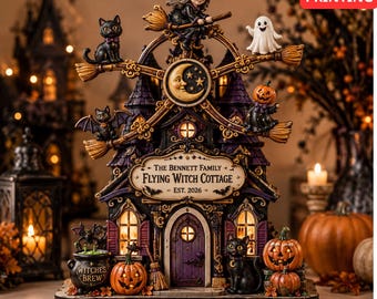Halloween Witch Cottage Table Decor, Spooky Haunted House Figurine, Witchy Pumpkin Shelf Decor, Gothic Halloween Home Decoration