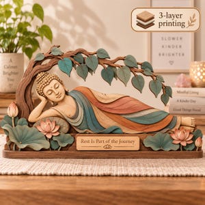 Reclining Buddha Decor Block, Meditation Room Accent, Lotus Mindfulness Display, Zen Spiritual Tabletop Decor