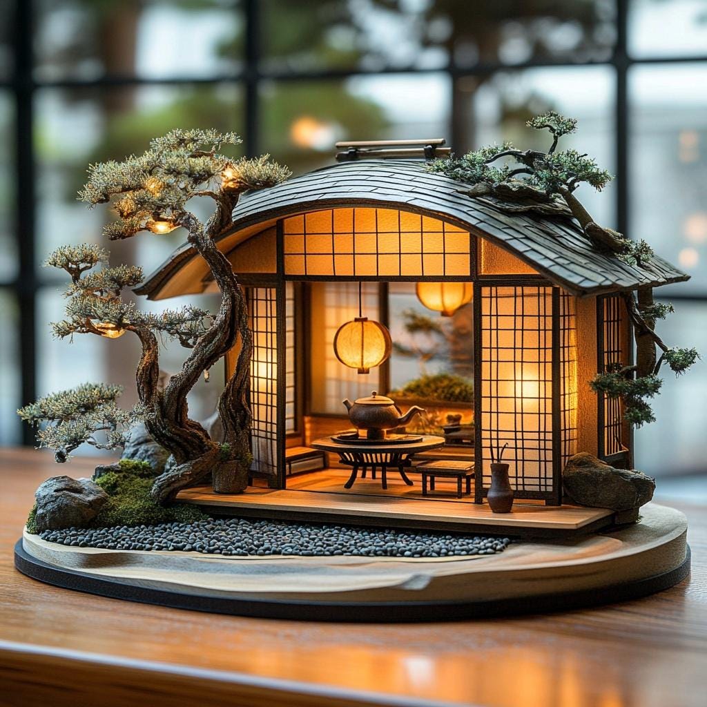 2Dフラット日本茶室ジオラマ - LED禅ガーデンハウス模型装飾 - Etsy 日本