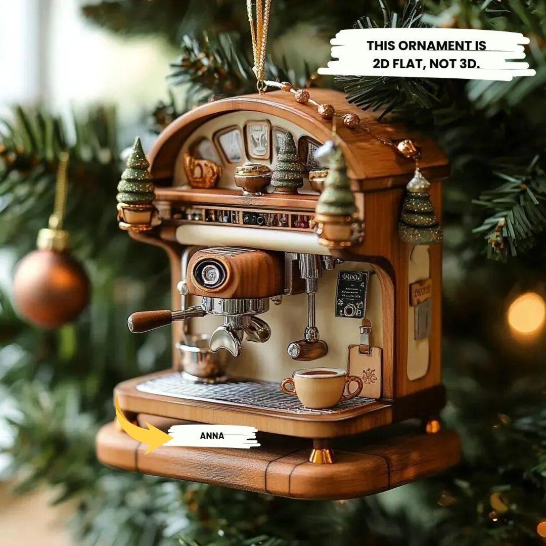 Custom Mini Espresso 2D FLAT Machine Ornament, Rustic Coffee Barista ...