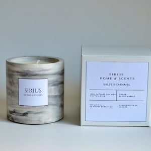 Vela de soja grande com estampa de mármore preto • Vela artesanal de 275 g • 6 opções de fragrância • Pavio de algodão/madeira • Vela em pote de gesso premium