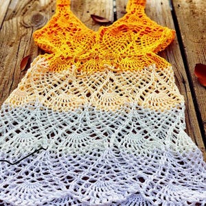 Túnica de playa ombré tejida a crochet hecha a mano: Túnica bohemia para festivales (talla M/L)