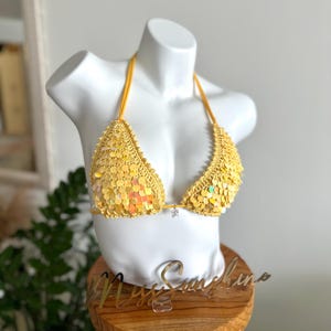 Sequin Crochet Bikini Top – Handmade Triangle Bralette – Festival & Beachwear Love Island style