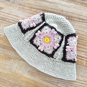 Handmade Crochet Granny Square Bucket Hat: Boho Sun Hat