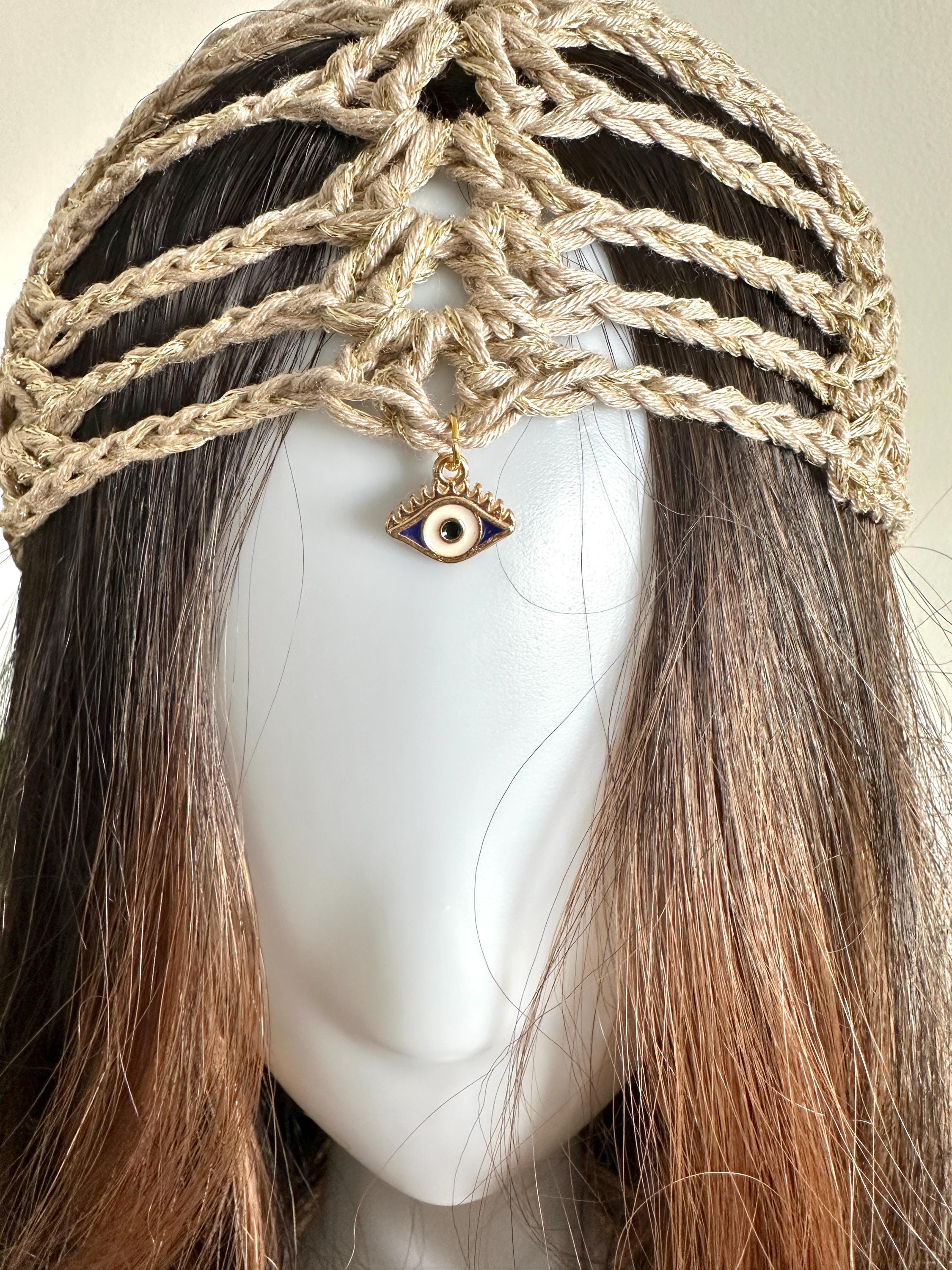 Boho Crochet Hair Net Cap With Evil Eye Charm - Etsy
