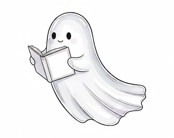 Imágenes prediseñadas de fantasmas leyendo un libro / PNG de Halloween, recurso para profesores (descarga digital)
